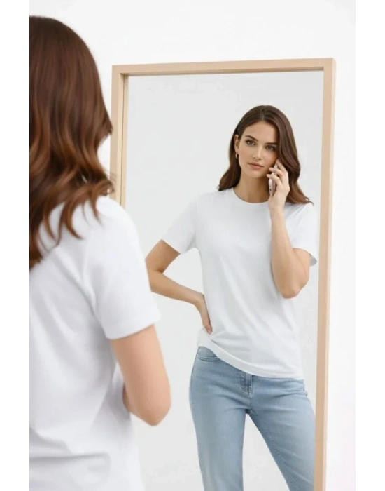 Bisiklet Yaka Tişört Regular Kalıp Basic Pamuklu Günlük Kullanım T-shirt - Beyaz