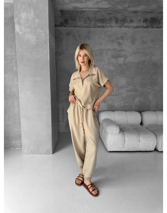 Bluz şalvar takım bej s255841