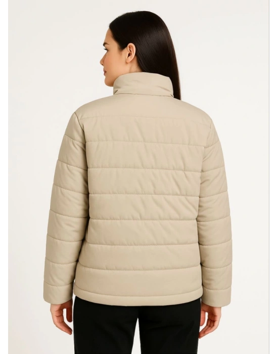 Bomber Mont Ceket – Su İtici Kumaş, Kapitone Astarlı, Fermuarlı, Kışlık - Bej