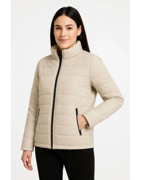 Bomber Mont Ceket – Su İtici Kumaş, Kapitone Astarlı, Fermuarlı, Kışlık - Bej