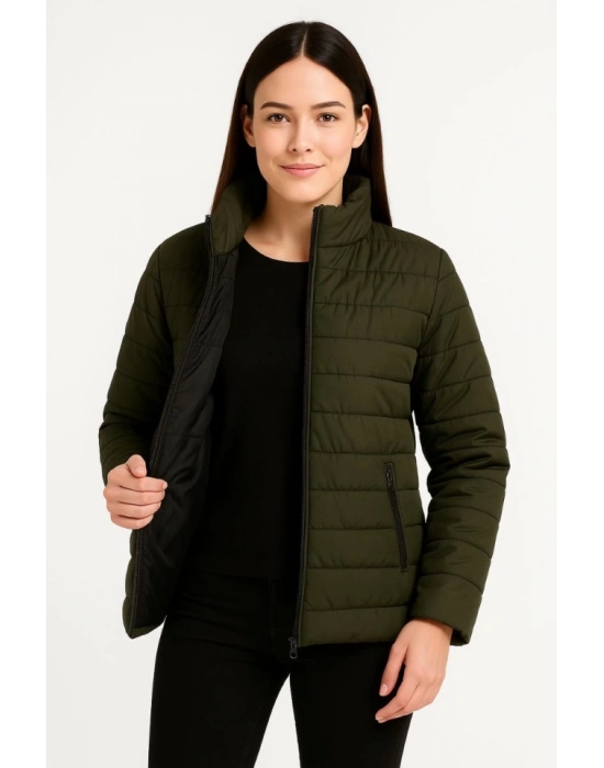 Bomber Mont Ceket – Su İtici Kumaş, Kapitone Astarlı, Fermuarlı, Kışlık - Haki