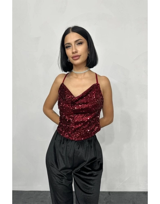 Bordo Askılı Degaje Bluz