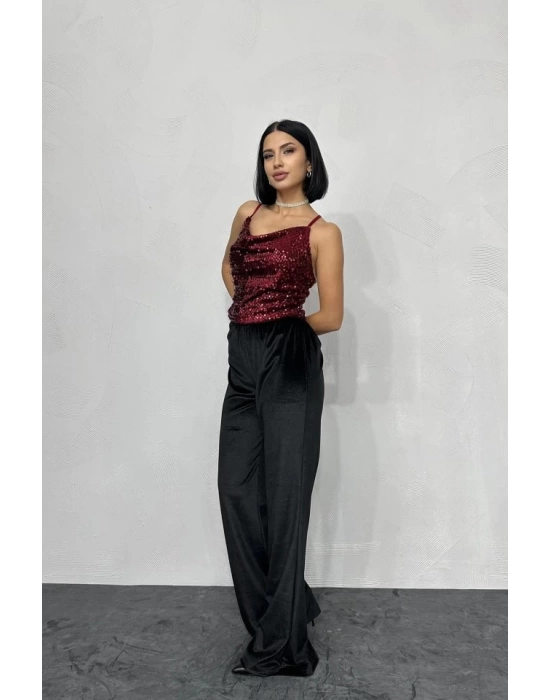 Bordo Askılı Degaje Bluz