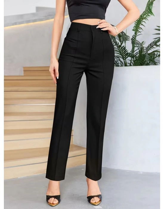 Bordo Renk Yüksek Bel Maskülen Kesim Kumaş Pantolon