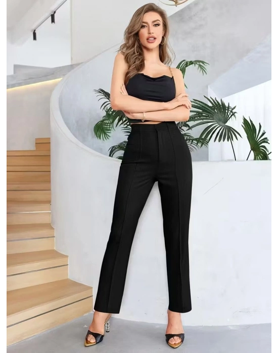 Bordo Renk Yüksek Bel Maskülen Kesim Kumaş Pantolon