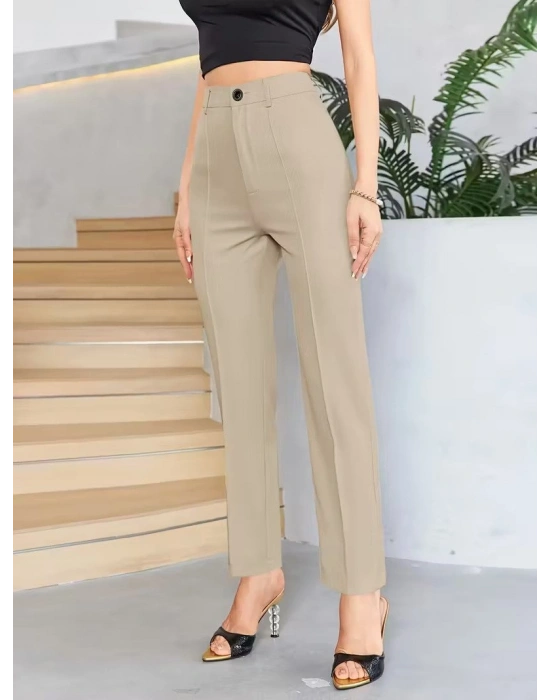 Bordo Renk Yüksek Bel Maskülen Kesim Kumaş Pantolon