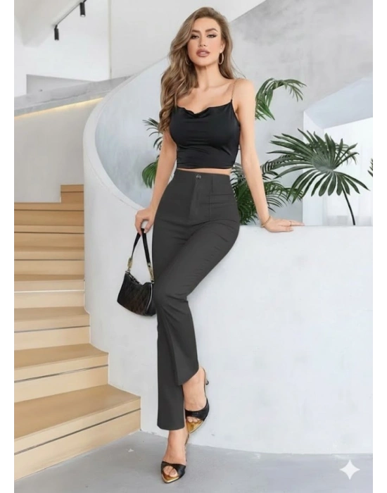 Bordo Renk Yüksek Bel Maskülen Kesim Kumaş Pantolon