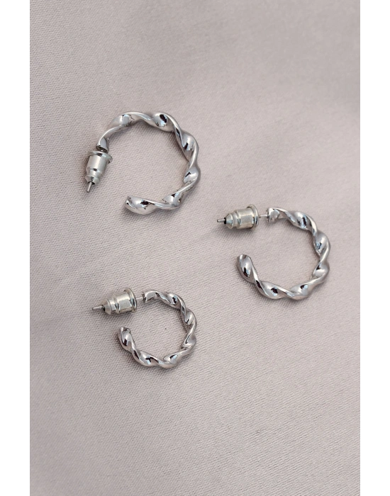 Burgu Model Gümüş Metal Küpe Seti