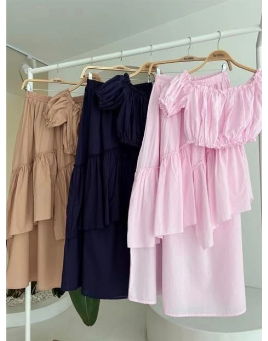 Büzgülü Crop Kat Detaylı Fırfır Etekli Takım 10196