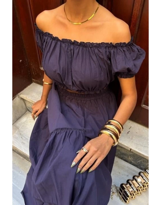 Büzgülü Crop Kat Detaylı Fırfır Etekli Takım 10196