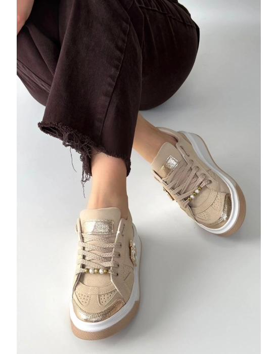 Ceans Bej Süet Bağcıklı Spor Ayakkabı