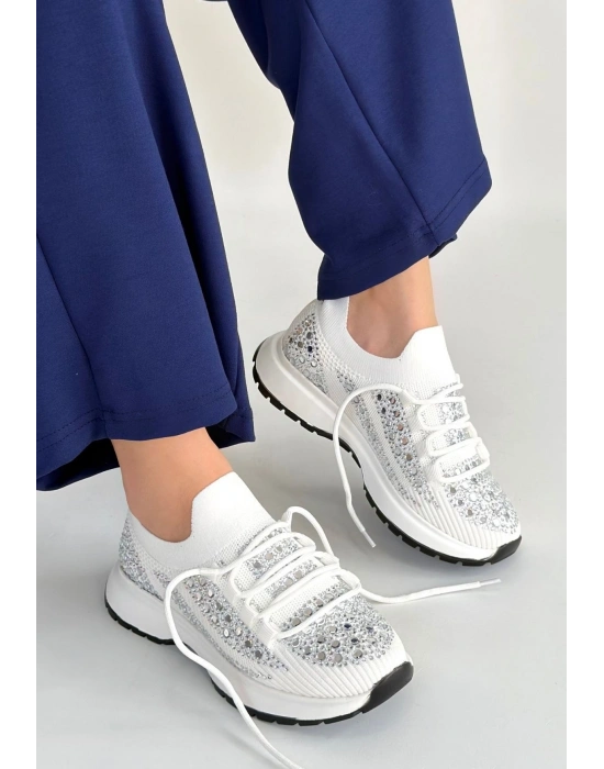 Ceas Beyaz Triko Bağcıklı Spor Ayakkabı