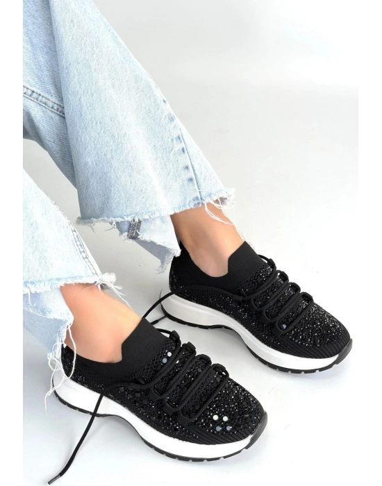 Ceas Siyah Triko Bağcıklı Spor Ayakkabı