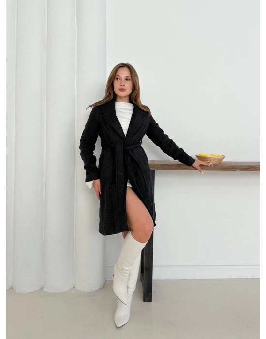 Cepli kuşaklı kaşe kaban antrasit st26458