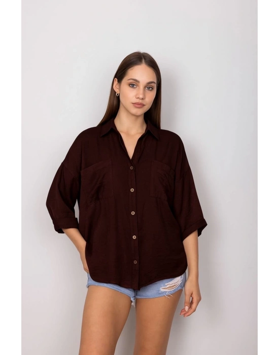 Cepli salaş gömlek koyu kahve t1010