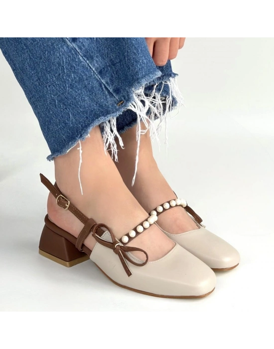 Ceyda Bej Cilt Taba Detaylı Topuklu Ayakkabı