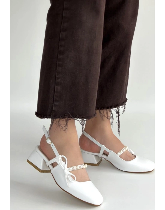 Ceyda Beyaz Cilt Topuklu Ayakkabı
