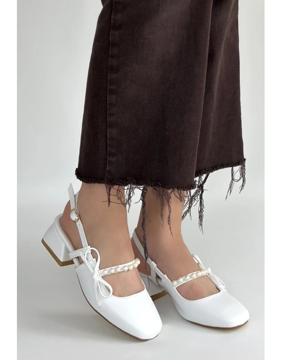 Ceyda Beyaz Cilt Topuklu Ayakkabı