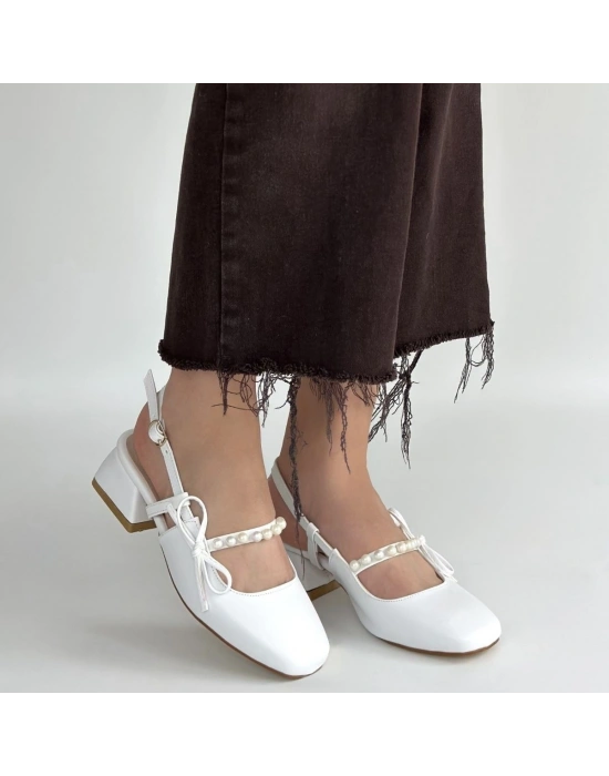 Ceyda Beyaz Cilt Topuklu Ayakkabı