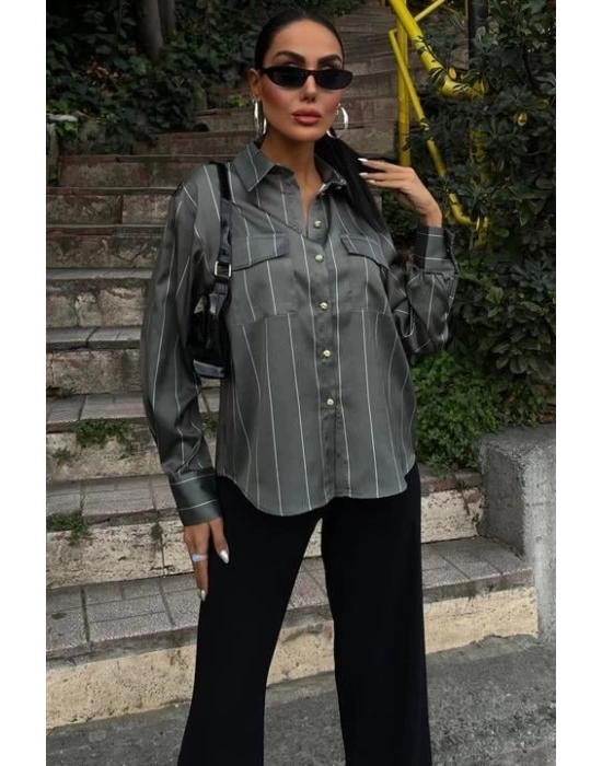 Chanel Saten Premium Çizgili Gömlek 3411