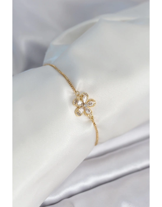 Çiçek Model Asansörlü Gold Renk Kadın Bileklik