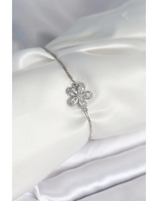 Çiçek Model Asansörlü Gümüş Renk Kadın Bileklik