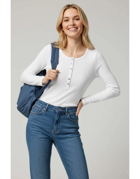 Çıtçıt Detaylı Bluz Beyaz T4343