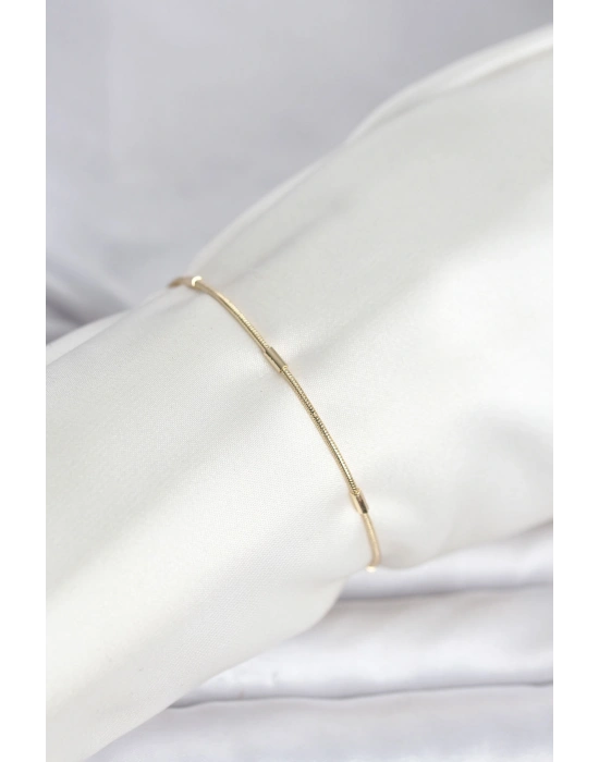 CM 14K Gold Renk Barlı Yılan Zincir Model Kadın Bileklik