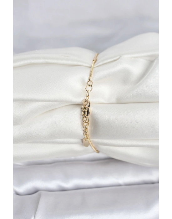 CM 14K Gold Renk Barlı Yılan Zincir Model Kadın Bileklik