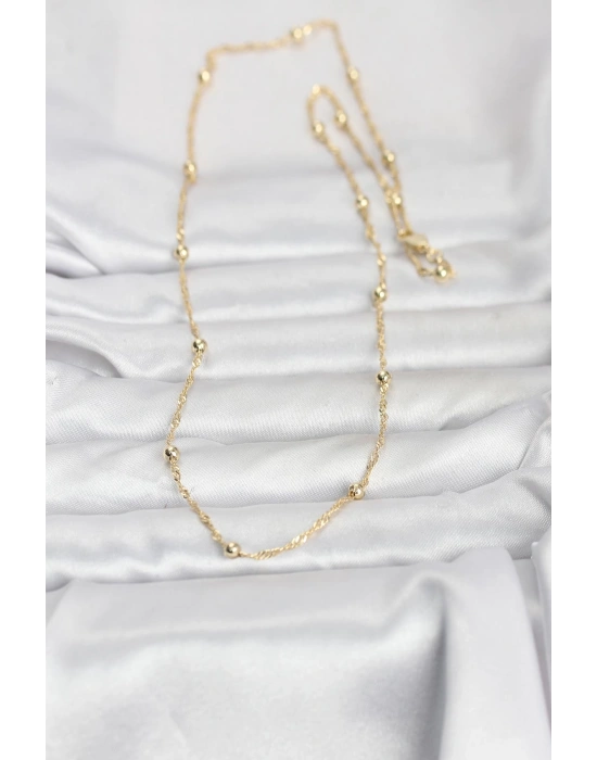 CM 14K Gold Renk Burgu ve Top Zincirli Model 60 cm Kadın Kolye