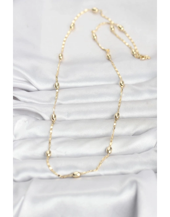 CM 14K Gold Renk Damla Topçuklu Zincir Model 60 cm Kadın Kolye