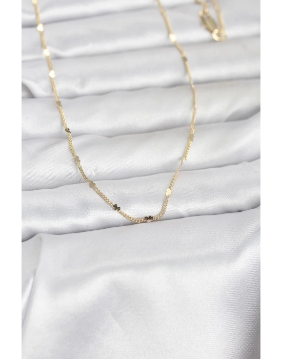 CM 14K Gold Renk Ezme Kalp Detaylı 60 cm Zincir Kadın Kolye
