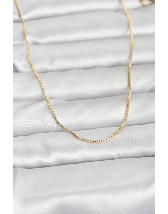 CM 14K Gold Renk İnce Kare Zincirli Model 60 cm Kadın Kolye