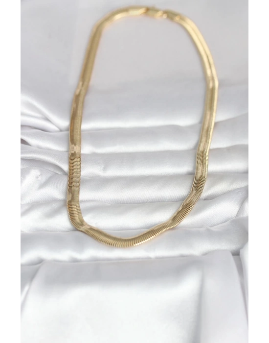 CM 14K Gold Renk Kalın Yassı Yılan Zincir Model 45 cm Kadın Kolye