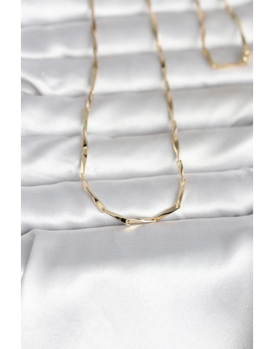 CM 14K Gold Renk Kesme Çubuk Zincirli Model 60 cm Kadın Kolye