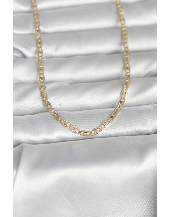 CM 14K Gold Renk Lazer Kesim Zincirli Model 60 cm Kadın Kolye