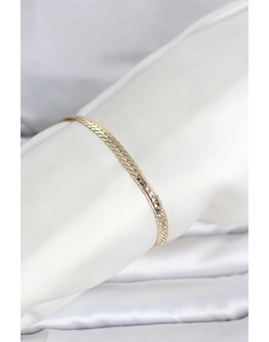 CM 14K Gold Renk Lazerli Yassı Zincir Model Kadın Bileklik