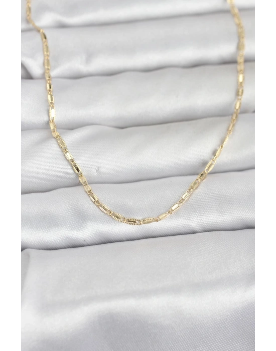 CM 14K Gold Renk Lazerli Zincir Model 60 cm Kadın Kolye