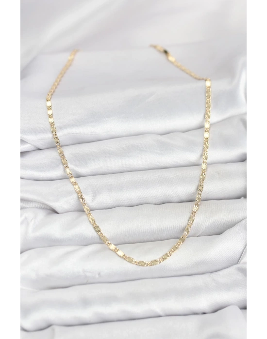 CM 14K Gold Renk Lazerli Zincir Model Kadın Kolye