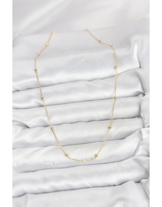 CM 14K Gold Renk Minik Top Zincirli Kadın Kolye