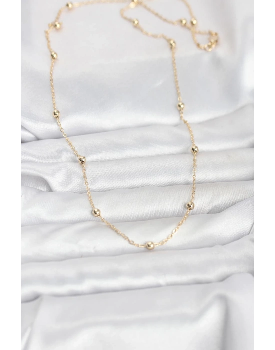 CM 14K Gold Renk Pirinç Top Zincirli 60 cm Kadın Kolye