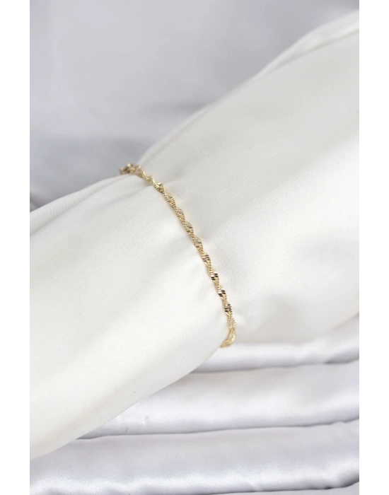 CM 14K Gold Renk Yassı Ezme Burgu Model Kadın Bileklik