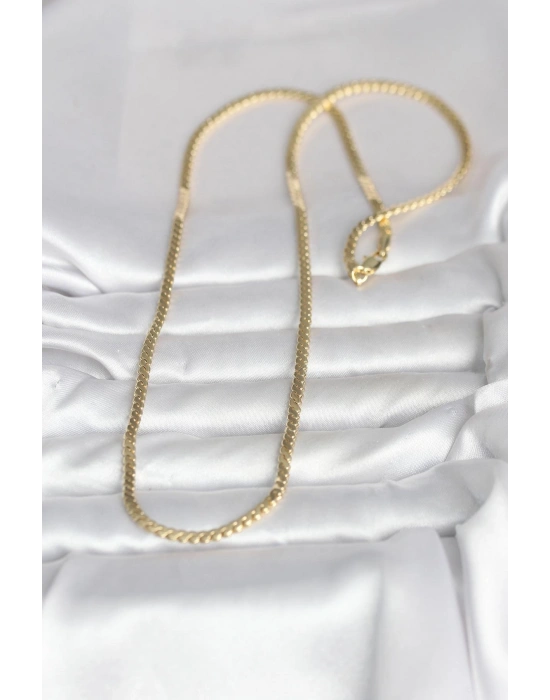 CM 14K Gold Renk Yassı Ezme Zincir Model 60 cm Kadın Kolye