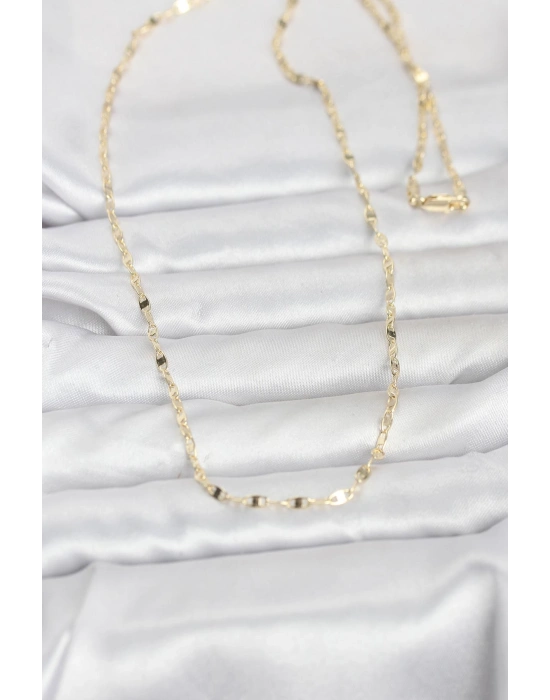 CM 14K Gold Renk Yassı Gemici Zincir Model 60 cm Kadın Kolye