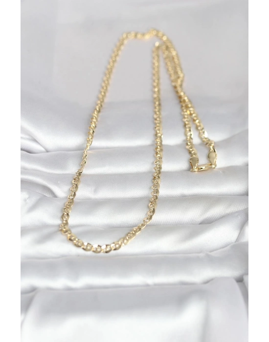 CM 14K Gold Renk Yassı Oval Zincirli Model 60 cm Kadın Kolye