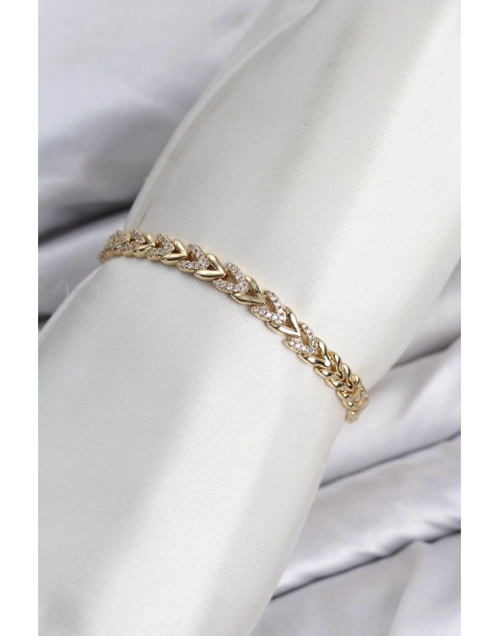 CM Model Zirkon Taşlı VIP Seri Gold Renk Pirinç Kadın Bileklik