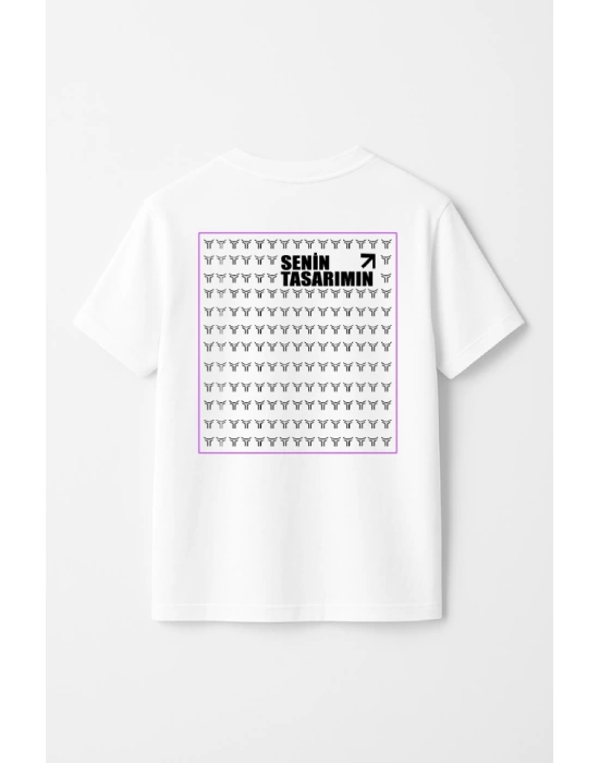 Çocuk Arka Sizin Tasarımınız Basic Tshirt - Beyaz