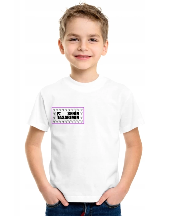 Çocuk Ön Arka Sizin Tasarımınız Basic Tshirt - Beyaz