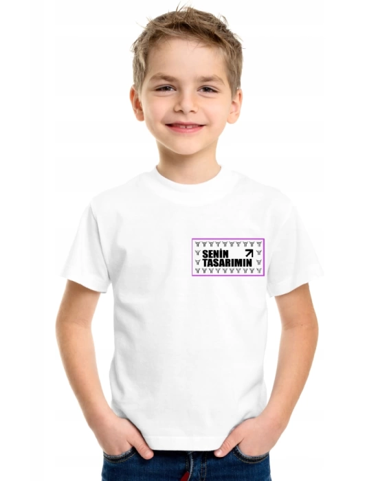 Çocuk Ön Arka Sizin Tasarımınız Basic Tshirt - Beyaz