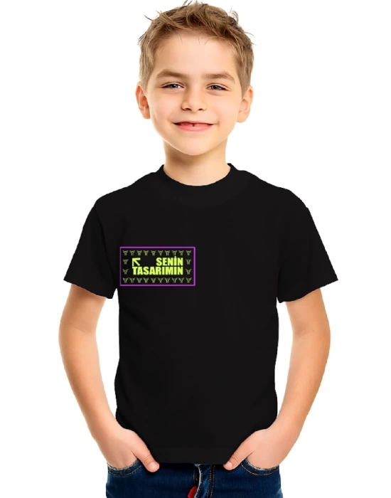 Çocuk Ön Arka Sizin Tasarımınız Basic Tshirt - Siyah